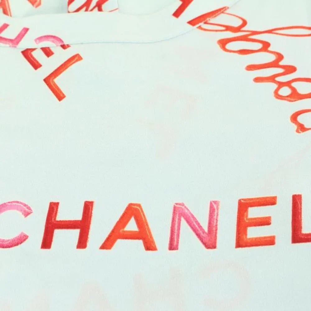 Chanel Size 38 96P Rouge Coco All Over Blue Silk Top Blouse Shirt 69cc614s